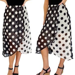 Sienna Sky black white sheer layered polka dot wrap skirt size small